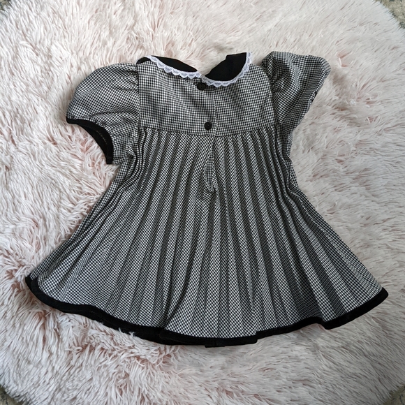 Piccolo Velvet-trimmed Pleated Check Dress Lacey Peter-pan Collar 12m - Picture 4 of 11